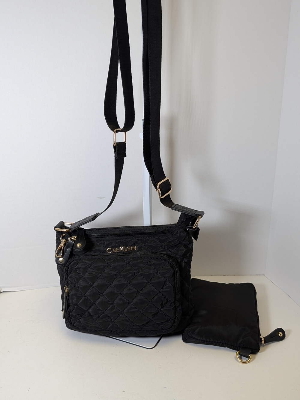 Black Quilted Crossbody Bag with Gold Hardware